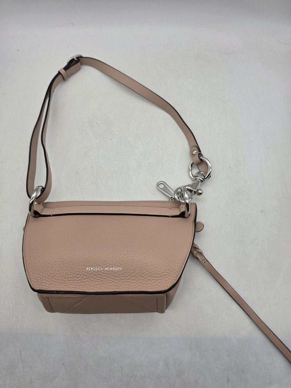 Rebecca Minkoff Blush Pink Pebbled Leather Crossbody Bag Silver Hardware Stained